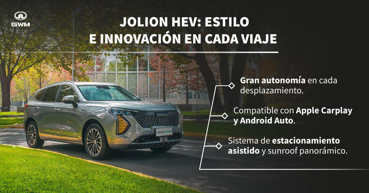 Jolion Hev: auto híbrido circulando por ciudad.